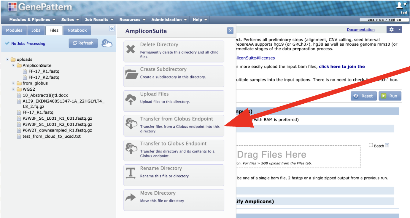 highlights of where to upload  using Globus