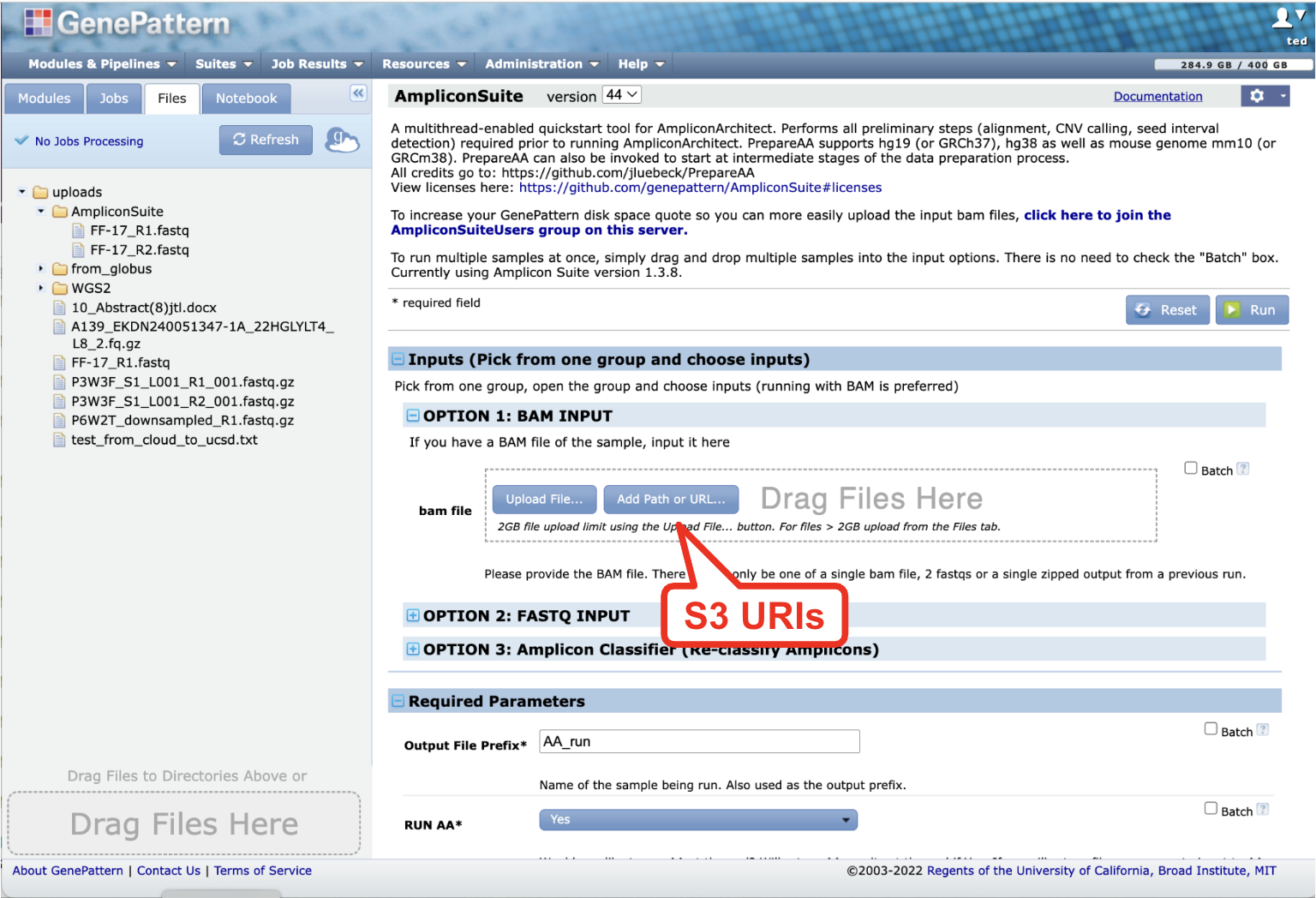 highlights of where to upload  S3 URIs